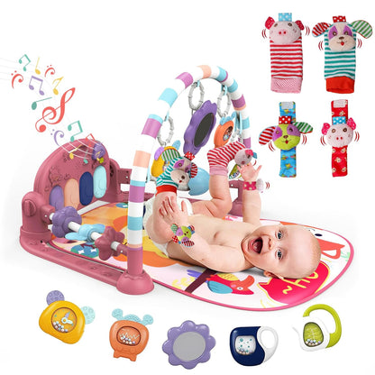 dearlomum Baby Play Mat Gym,Funny Play Piano Tummy Time Baby Activity Mat with 5 Infant Sensory