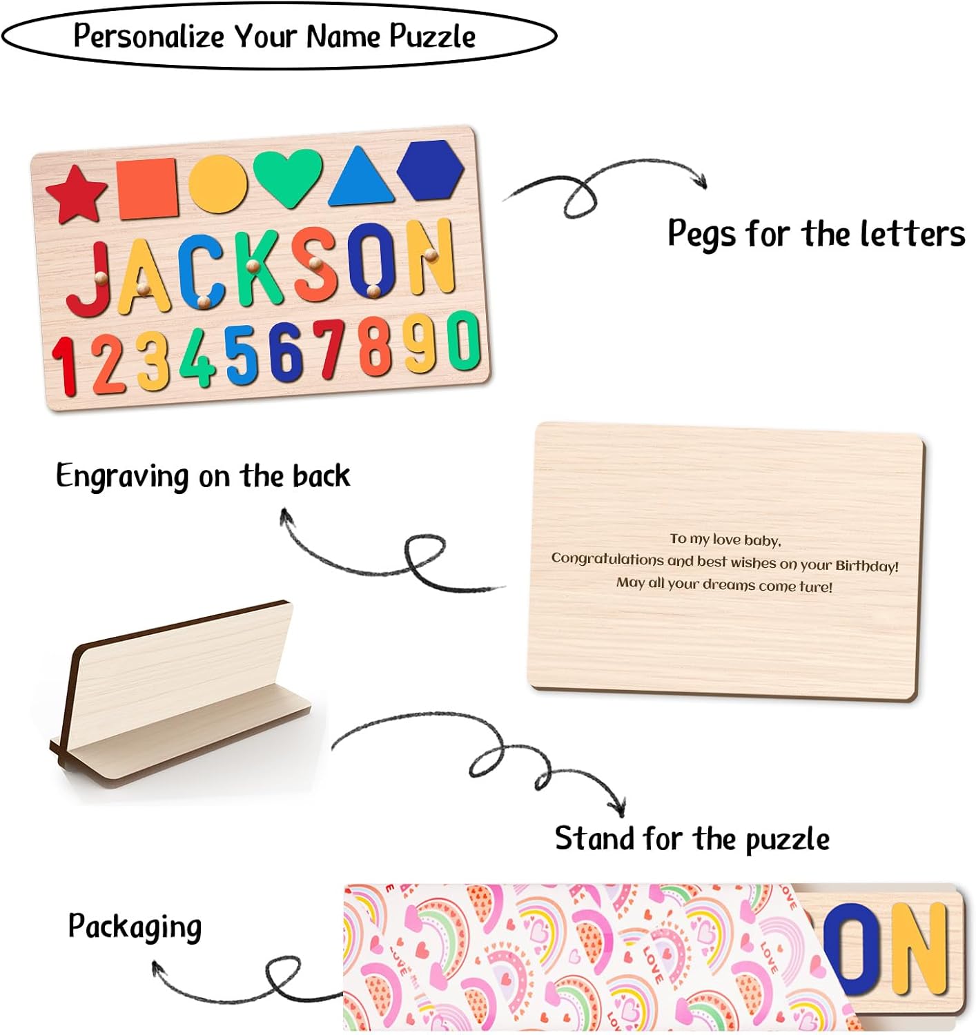 Personalized Name Puzzle for Kids, Personalized Baby Gifts Name Puzzles for Toddlers 1-3, 1st