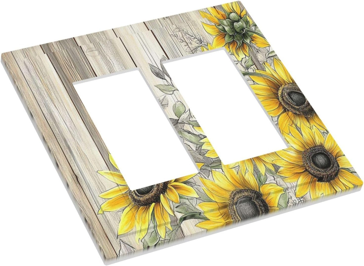 Decorative Outlet Covers Floral Sunflower Rustic Flower Vintage Wood 2 Gang Double Gfci Rocker