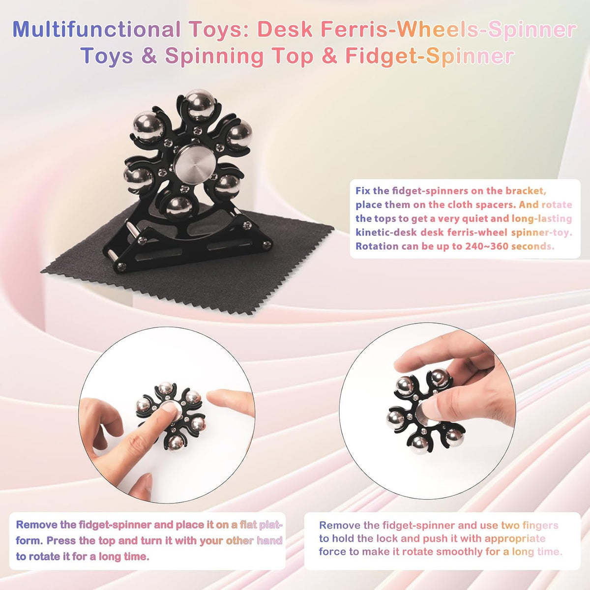 Desk-Fidget-Toys for Ferris-Wheels-Spinner: 4mins Kinetic-Metal-Spinner, Cool-Gadgets-Stuff for Kid