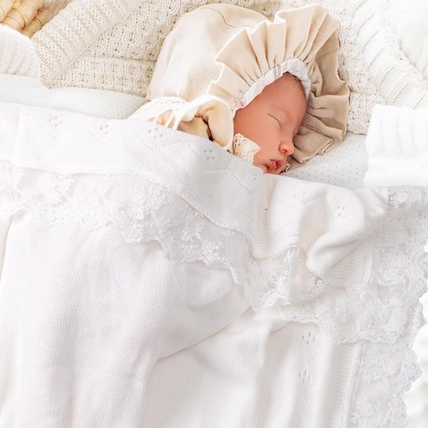 Booulfi Baby Blanket for Girls Boys Swaddles for Newborns Receiving Blankets Neutral Baptism