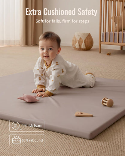 Blissful Diary Vegan Leather Baby Play Mat, 47x47 Thicken Foam Cushioned & Waterproof Playpen Mat