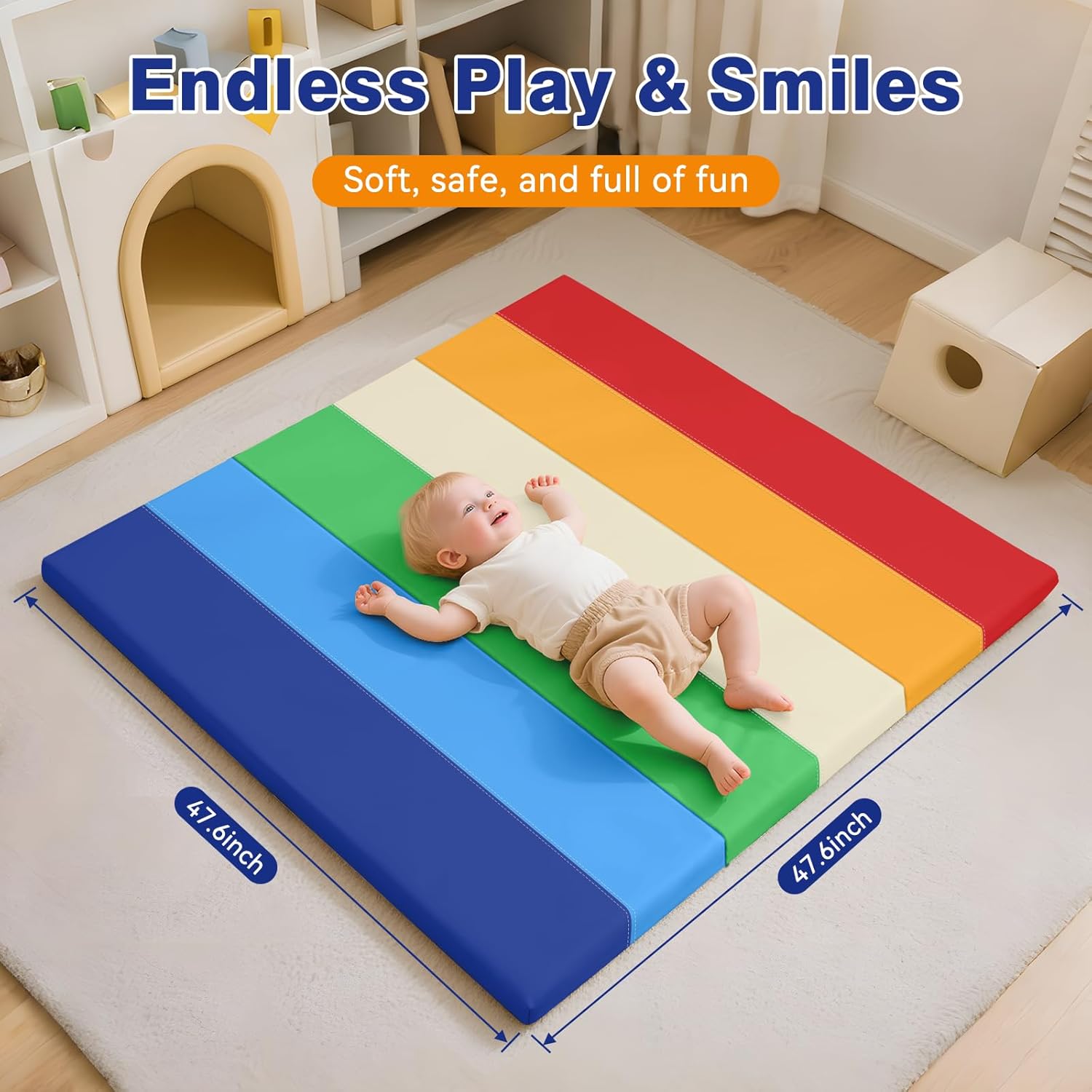 Foam Baby Play Mat: PU Leather Waterproof Kids Playmat - Trifold Floor Mat - Large Play Mat for