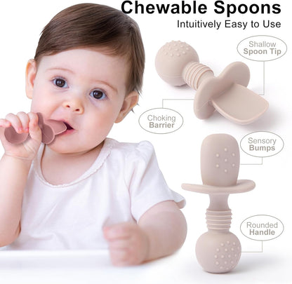 6 Pack Baby Spoons and Forks Set, Silicone Baby Spoons Self Feeding 6 Months for Toddler