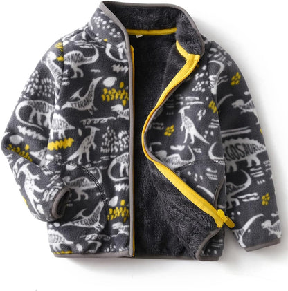 Kids Printed Polar Fleece Jacket Toddler Baby Boys Girls Autumn Winter Warm Sherpa Lining Outerwear