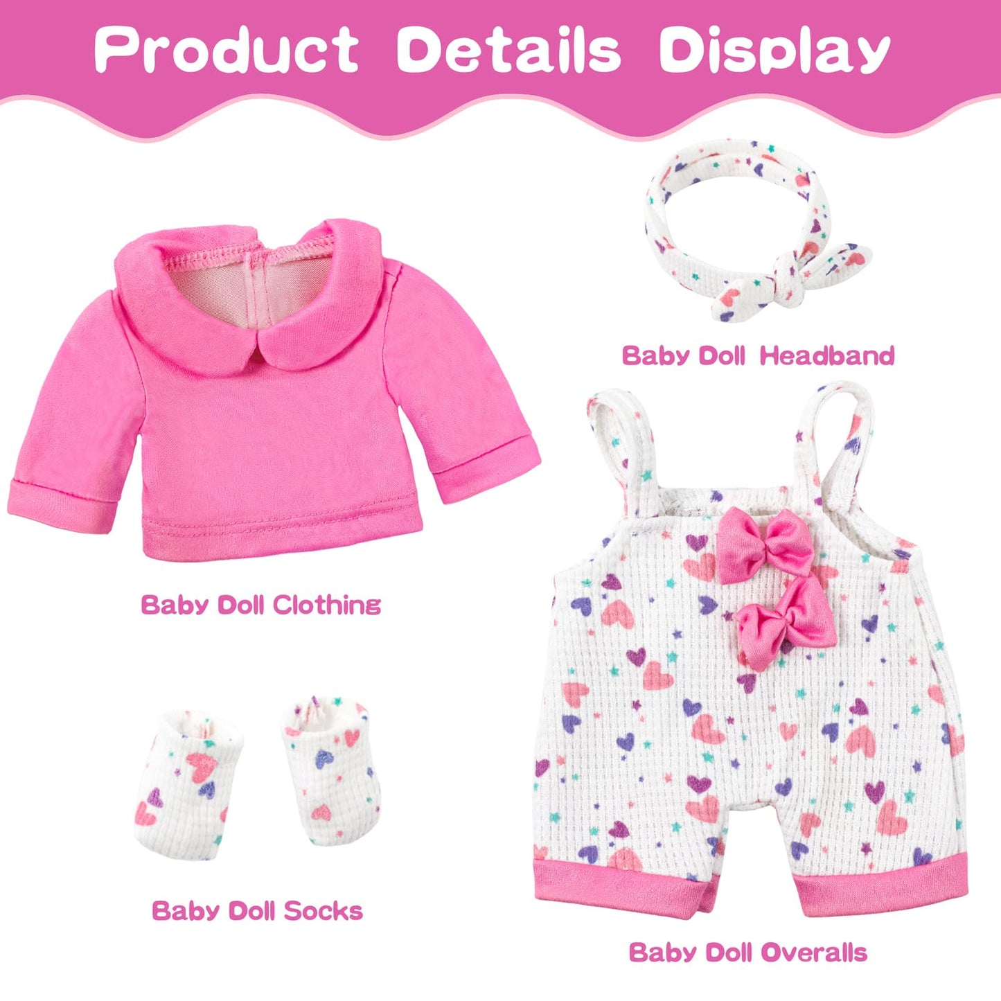 XFEYUE 12" Baby Doll with Pink Bowknot Clothing Set for 3+ Child Girls Gift