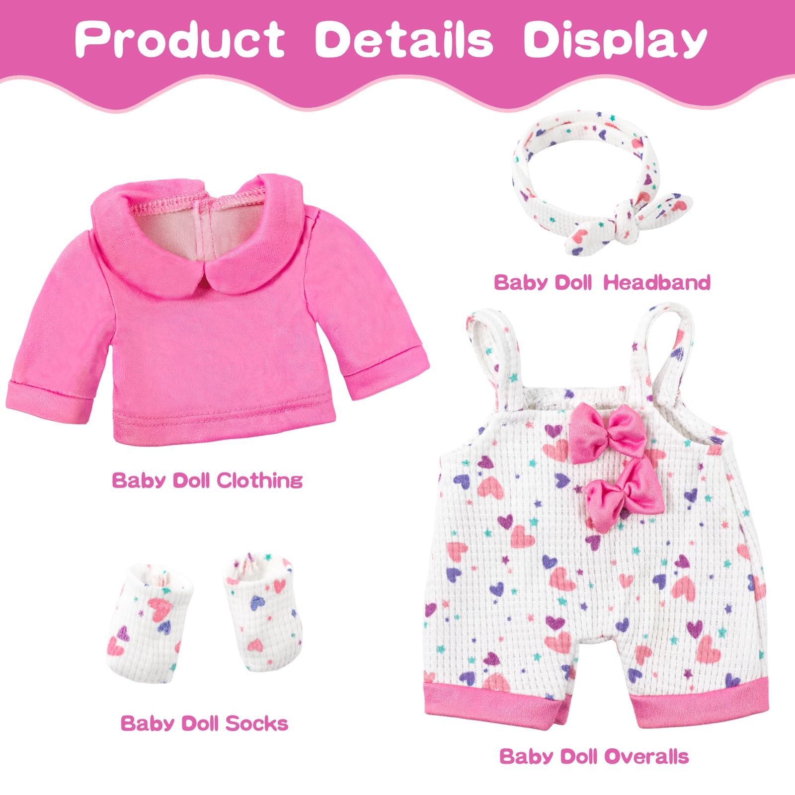XFEYUE 12" Baby Doll with Pink Bowknot Clothing Set for 3+ Child Girls Gift