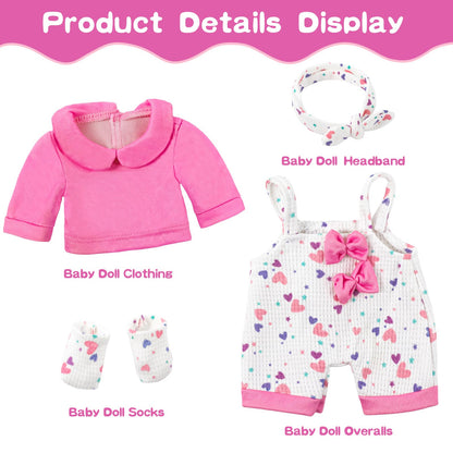 XFEYUE 12" Baby Doll with Pink Bowknot Clothing Set for 3+ Child Girls Gift
