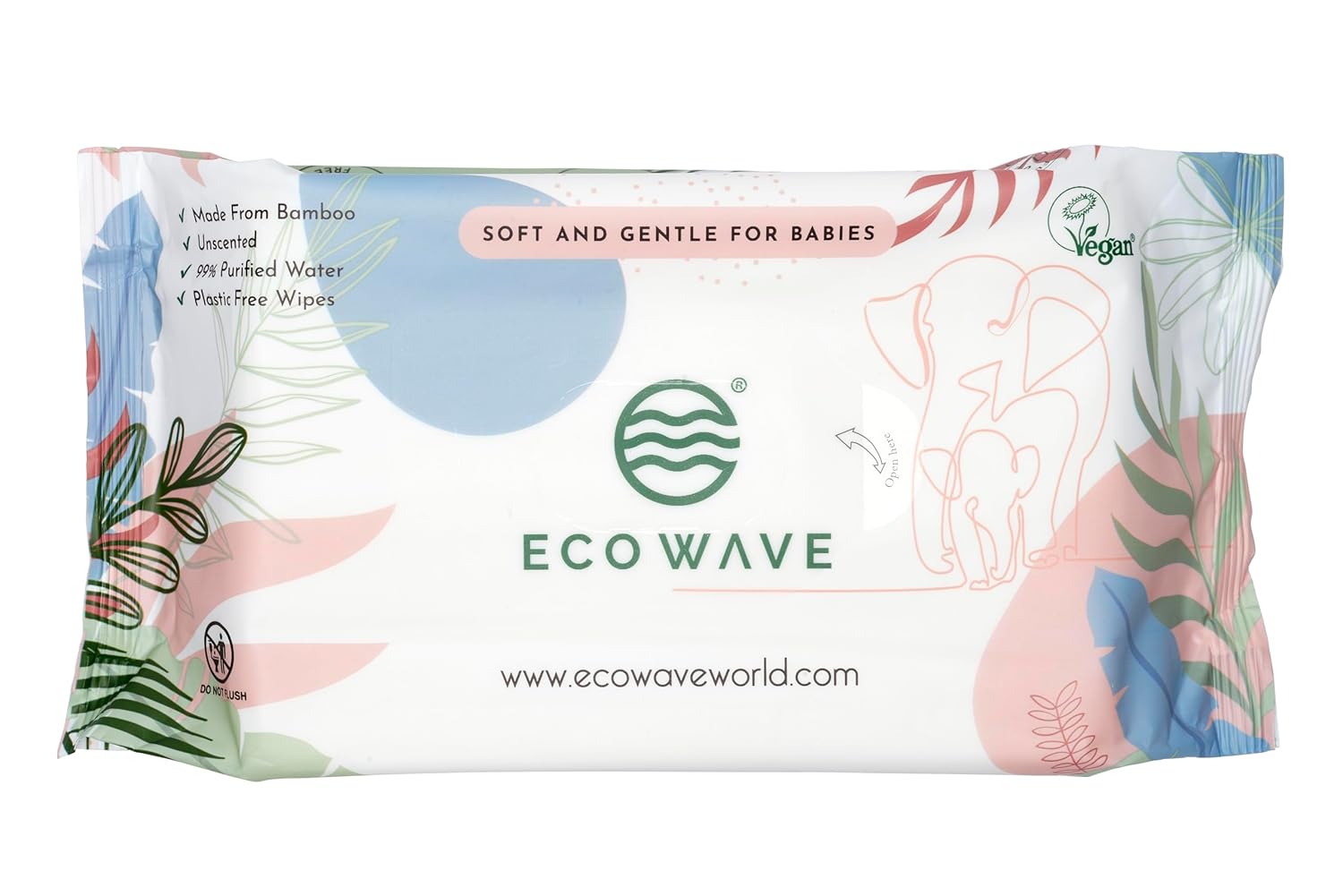 Eco Wave Baby Wipes, 100% Compostable Eco-Friendly Bamboo Wipes, Unscented, Hypoallergenic, Vegan