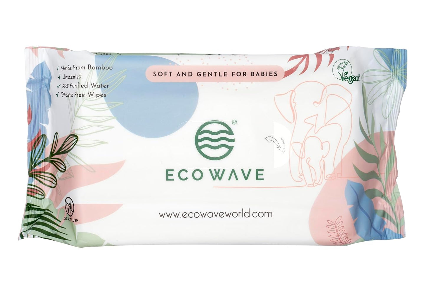 Eco Wave Baby Wipes, 100% Compostable Eco-Friendly Bamboo Wipes, Unscented, Hypoallergenic, Vegan