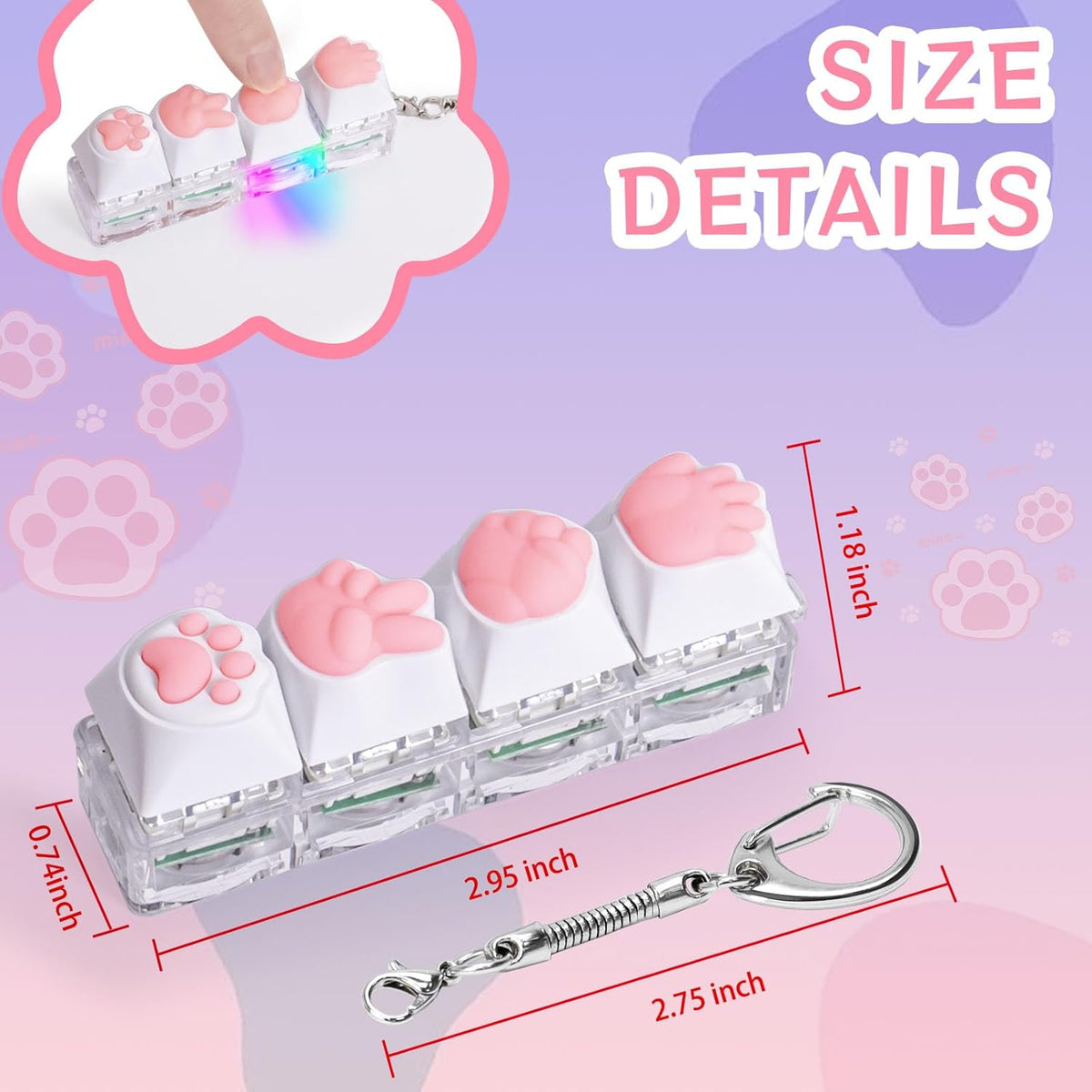 Keyboard Fidget Toys for Adults Keyboard Clicker with LED Light Keychain Fidget Sensory Fun Toys