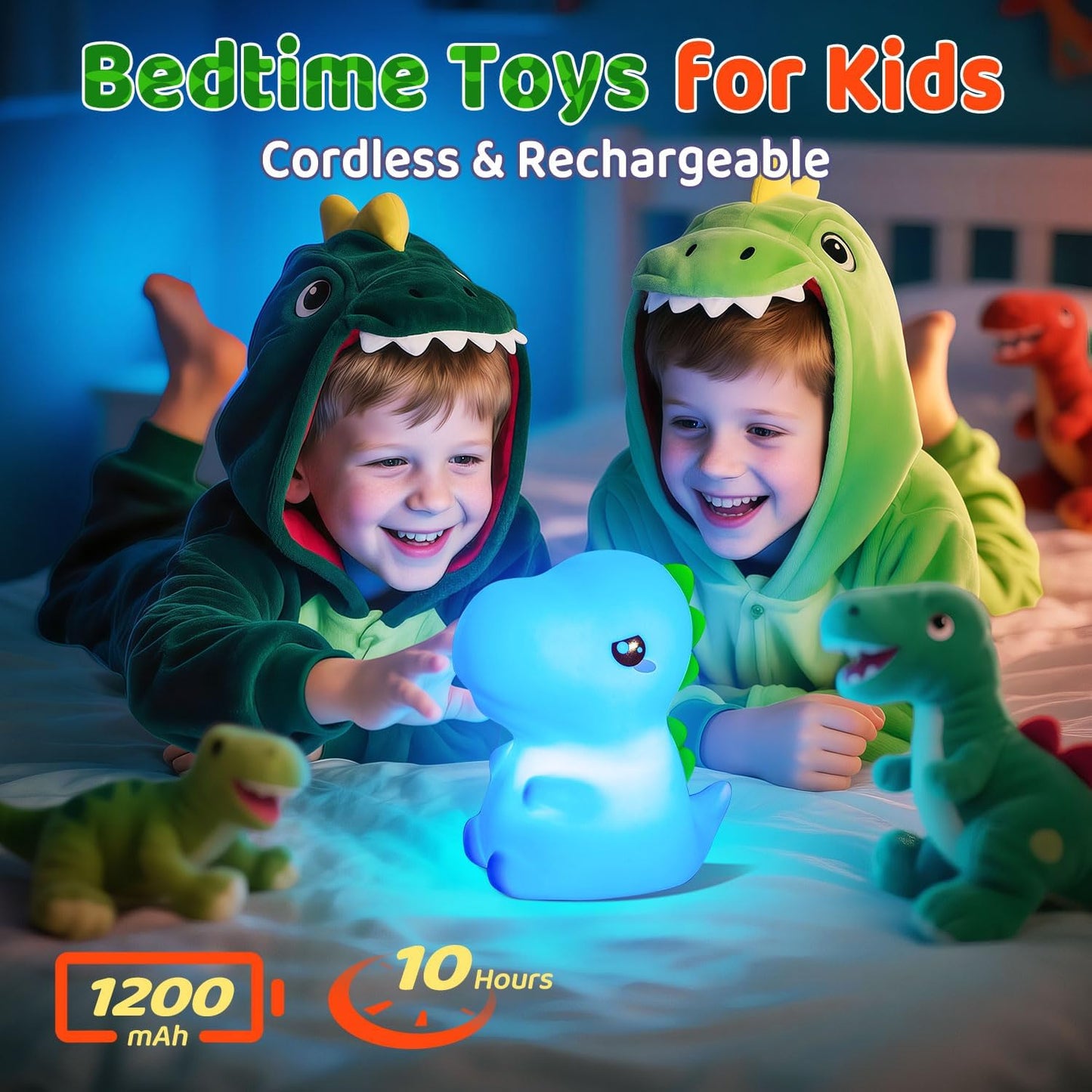 Dinosaur Toys for Kids 3-5, 16 Colors+Silicone+Dimmable+12 Hr Use Night Light for Kids Night Light