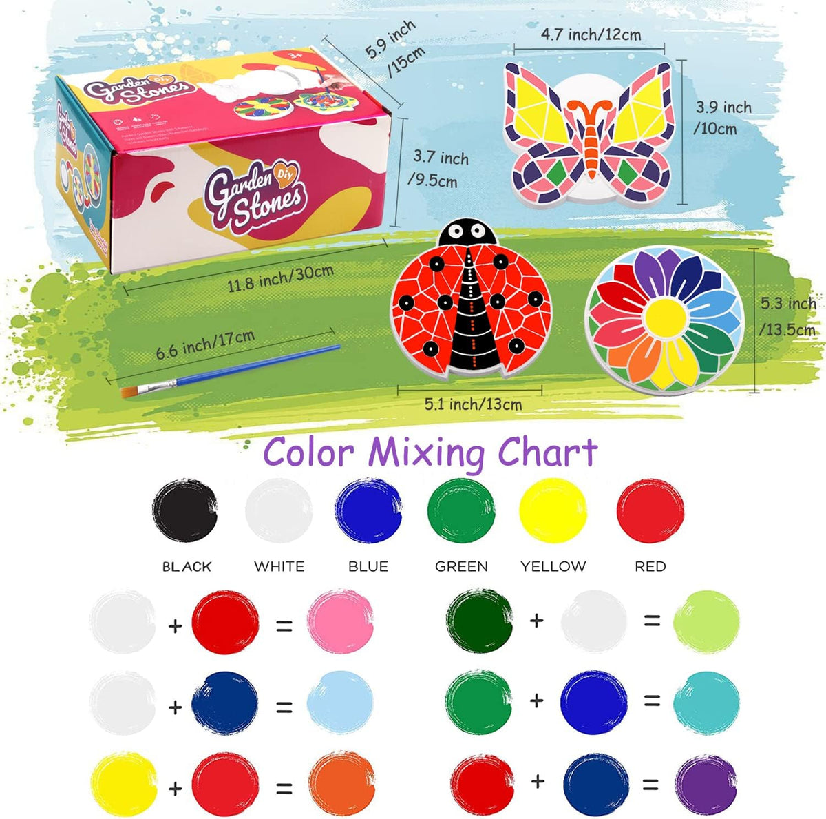Weilim Paint Your Own Stepping Stones 5-Pack for Kids, Boys & Girls Ages 3-12, Butterfly, Turtle
