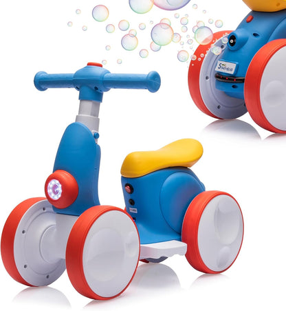 6V Electric Baby Balance Bike with Bubble Machine,4 in 1 Toddler Balance Bike w/Remote for 1 Year