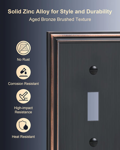 2-Pack Quad Toggle Light Switch Cover Plate, Durable Zinc Alloy Decorative Switch Plate Covers