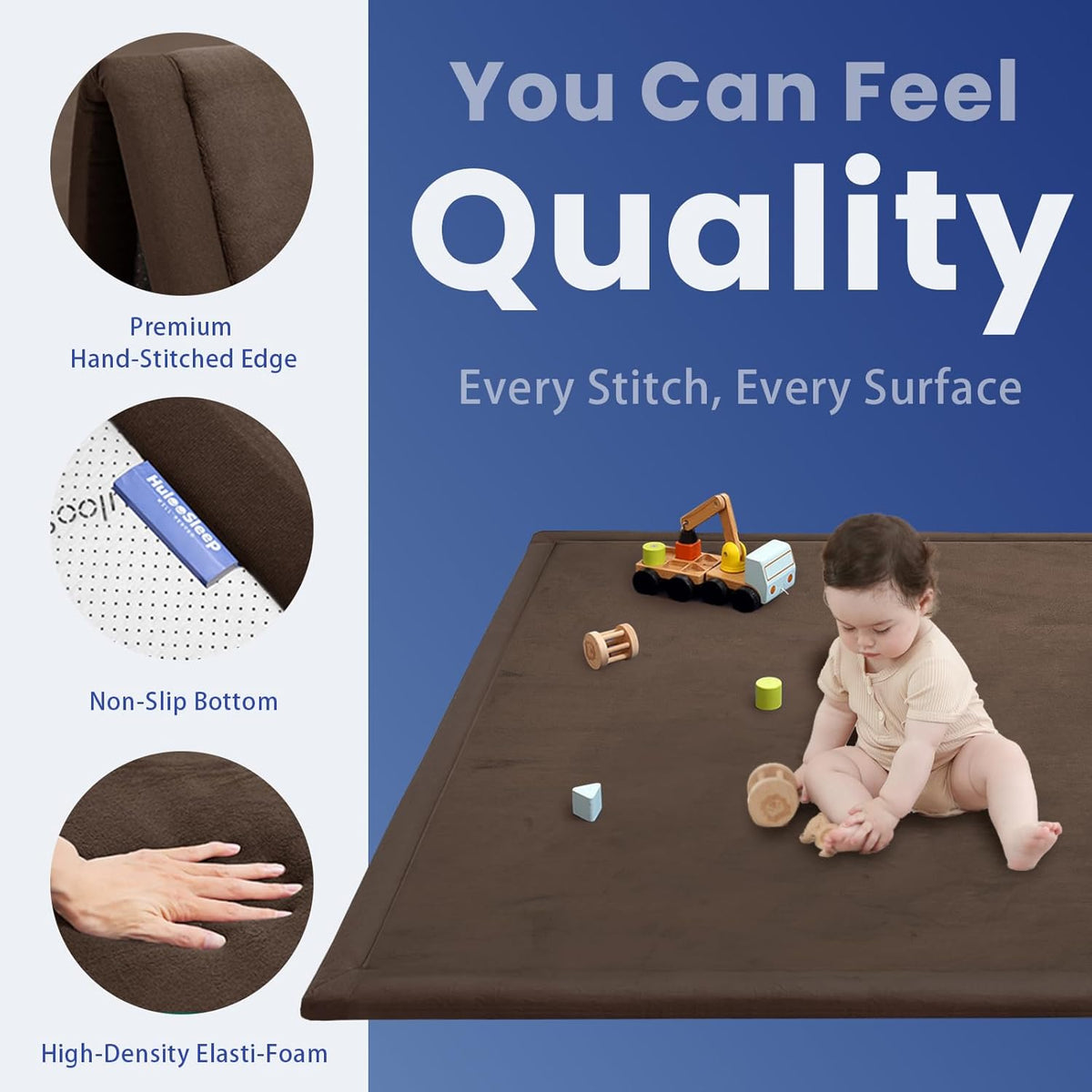 Baby Play Mat for Floor,1.3" Thick Memory foam Tummy Time Mat,Water Repellent Soft Velvet Nursery