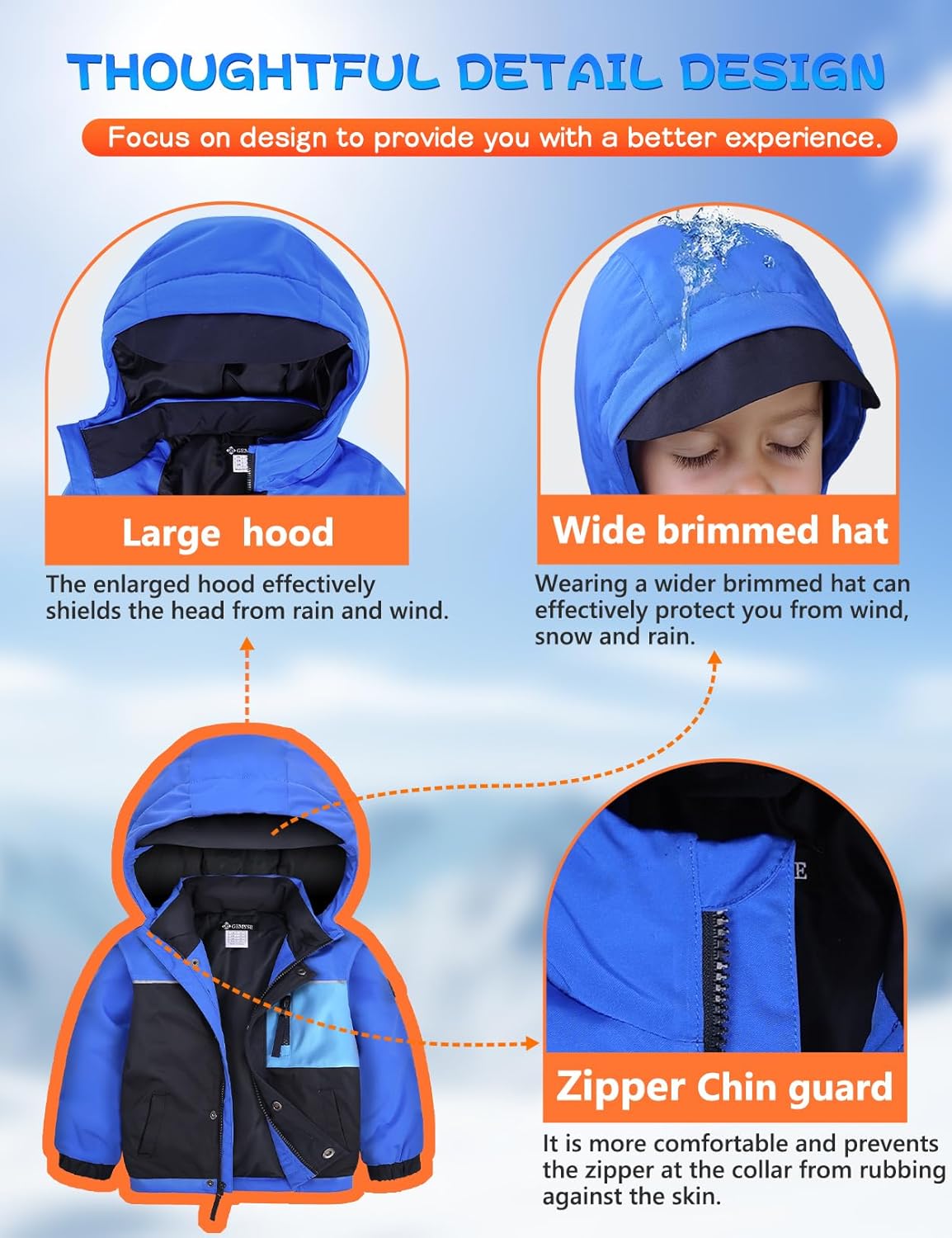 GEMYSE Toddler Boys Winter Coat Waterproof Ski Snow Jacket with Hood Thicken Warm Baby Jacket