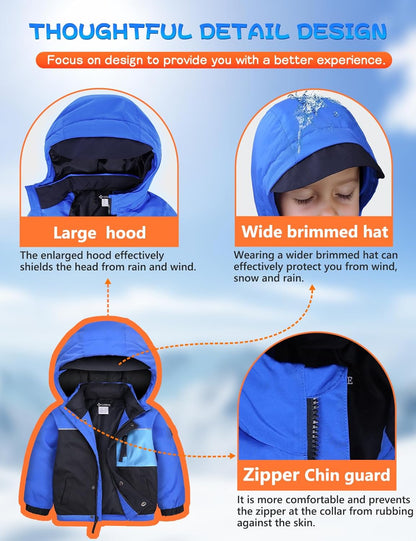GEMYSE Toddler Boys Winter Coat Waterproof Ski Snow Jacket with Hood Thicken Warm Baby Jacket