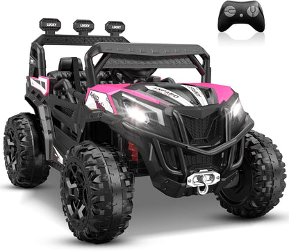 ANPABO 24V 4X4 Ride on Car Truck w/Remote Control, 4WD/2WD Switchable Kids UTV, 19" Spacious Seat