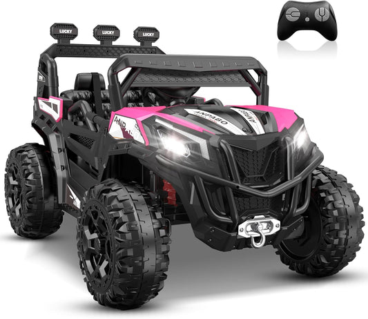 ANPABO 24V 4X4 Ride on Car Truck w/Remote Control, 4WD/2WD Switchable Kids UTV, 19" Spacious Seat