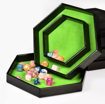 DND Dice Tray - 2 in 1 Hexagonal Rolling and Storage Tray, Faux Leather Material, Green Color
