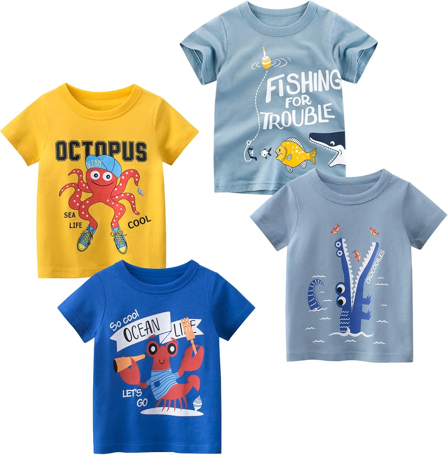 Boys' 4-Pack Excavator Short Sleeve Crewneck T-Shirts Top Tee Size 2-7 Years Toddler Boys' Value