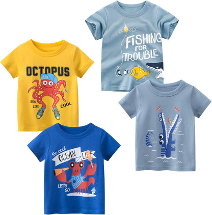 Boys' 4-Pack Excavator Short Sleeve Crewneck T-Shirts Top Tee Size 2-7 Years Toddler Boys' Value