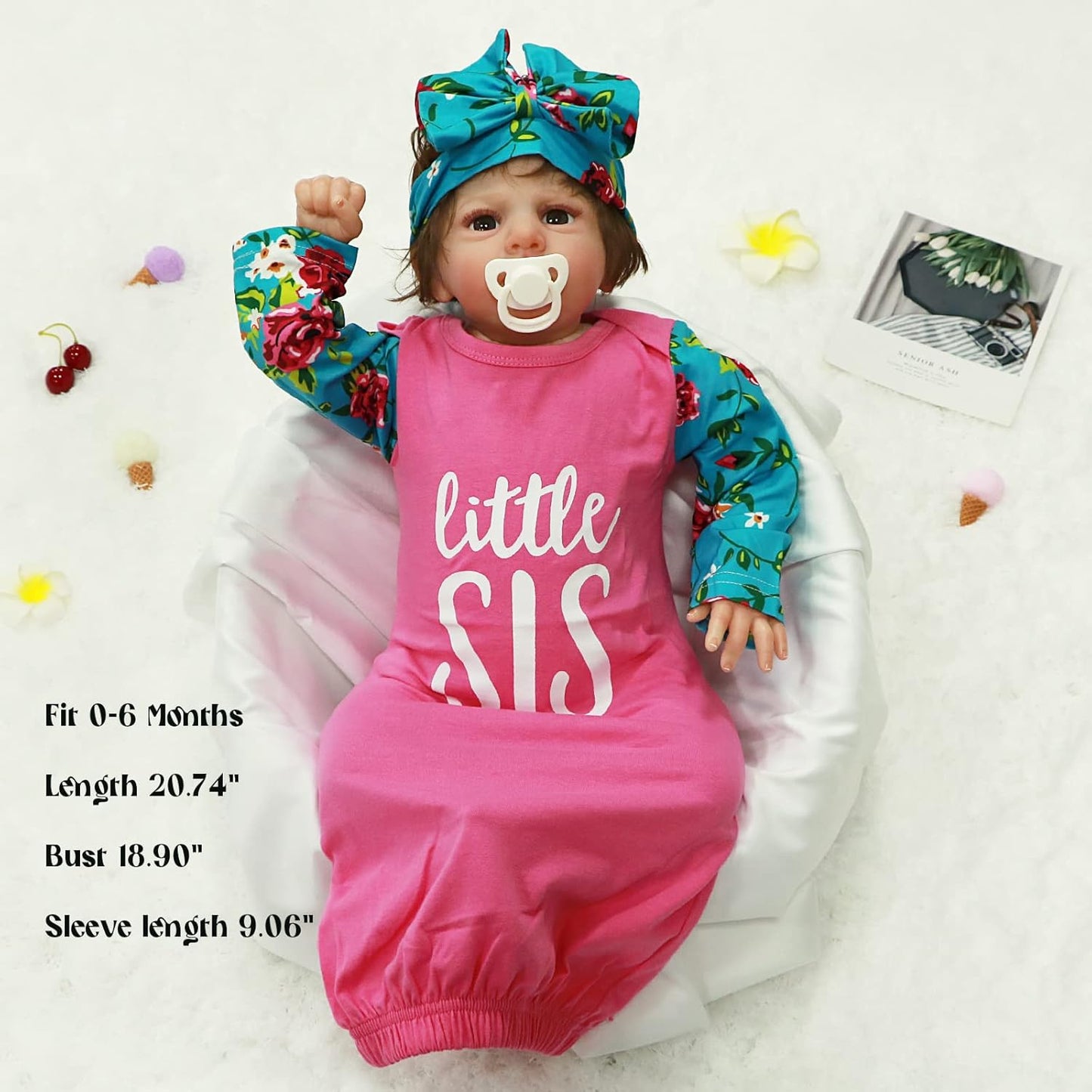 AMAWMW Newborn Baby Girl Little Sister Sleeper Gown Stripe Long Sleeve Nightgown Pajamas Gifts
