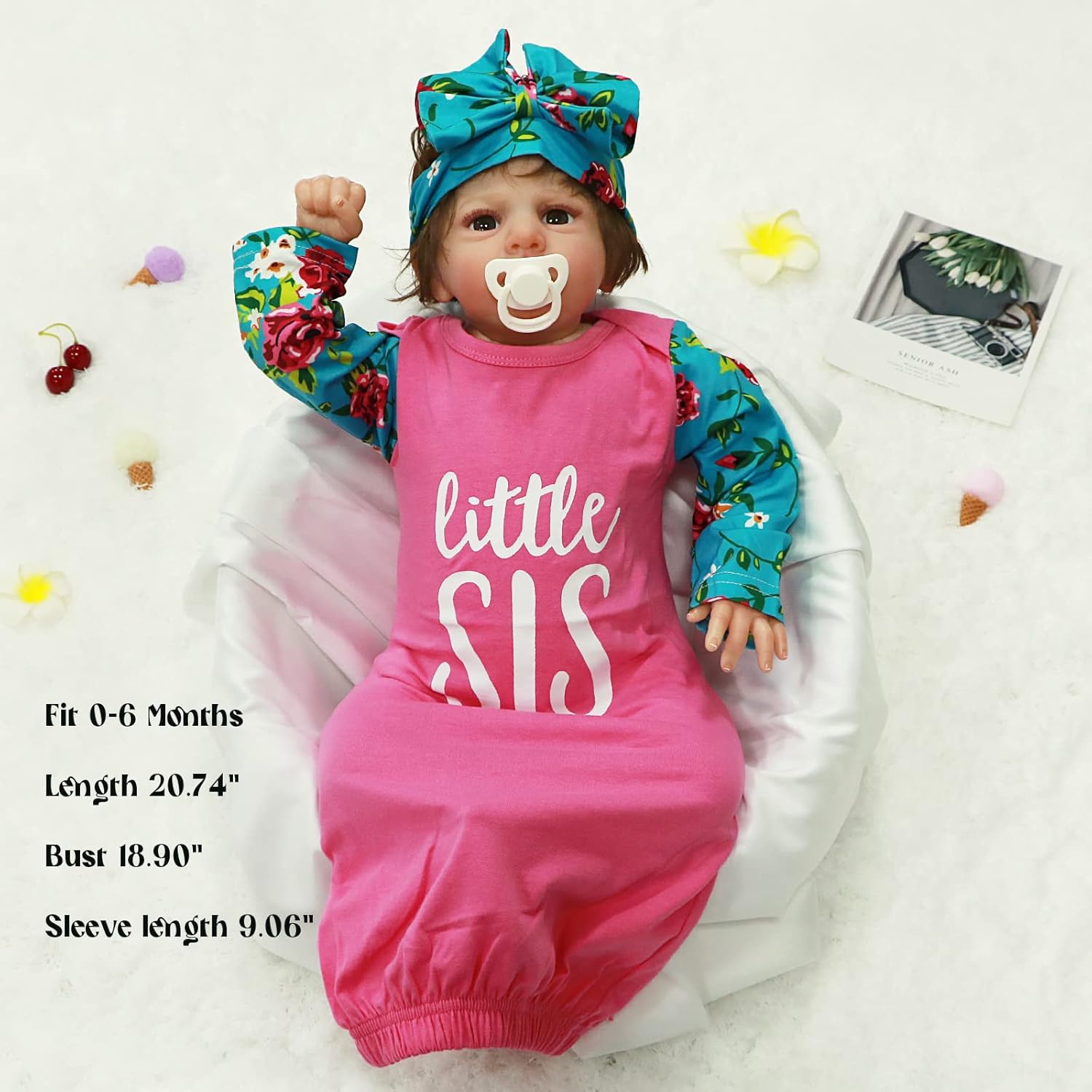AMAWMW Newborn Baby Girl Little Sister Sleeper Gown Stripe Long Sleeve Nightgown Pajamas Gifts