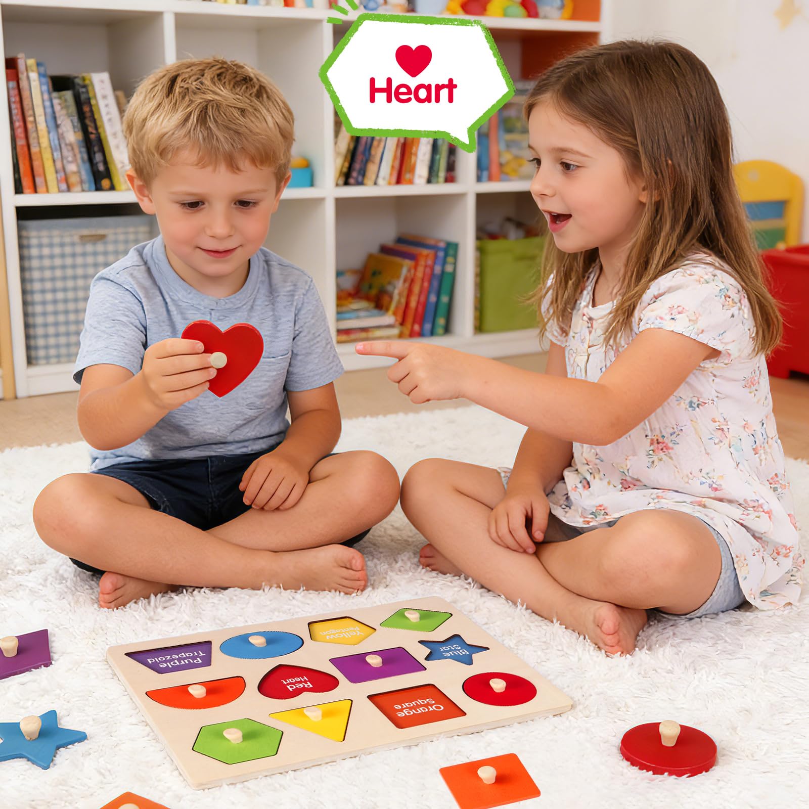 JOLSNAF Montessori Wooden Peg Shape Puzzles for Toddlers