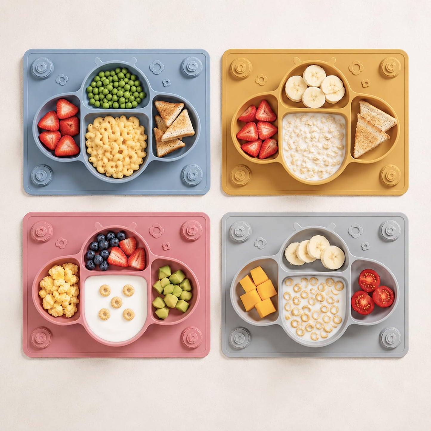 ROCCED Suction Plates for Baby Placemat Spoon Fork Set for Toddlers, Silicone Baby Plates with