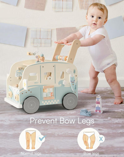 ROBOTIME Wooden Baby Walker, Baby Push Walker, Baby Activity Center Toys, Ajustable Speed