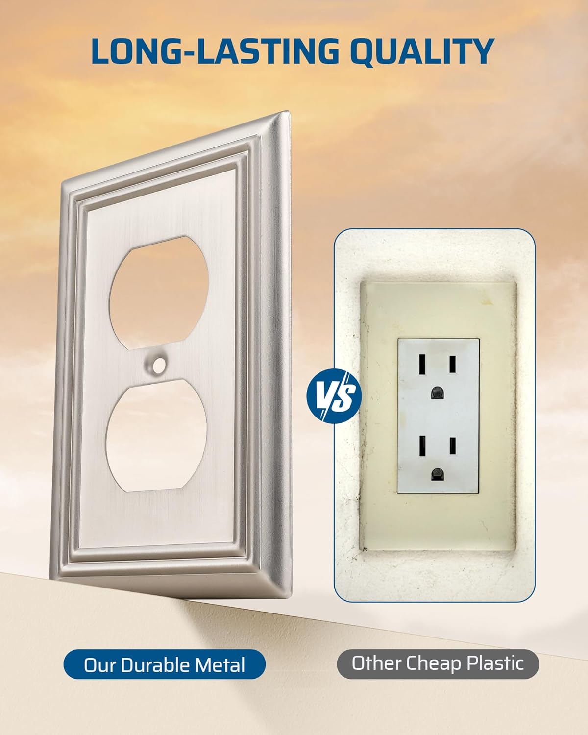 DEWENWILS 4-Pack Duplex Wall Plate, Metal Wall Outlet Cover for Receptacle, Light Switch, Brushed