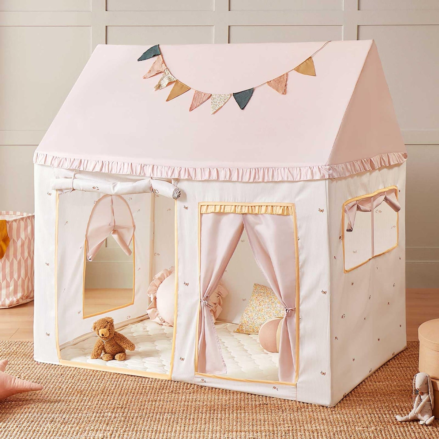 Tiny Land Kids Play Tent with Mat, Indoor Playhouse, 52" x 35" x 53"