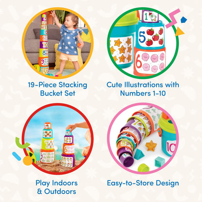Battat Stacking Cups Shape Sorter, Sort & Stack Nesting Cups Set, Toddler