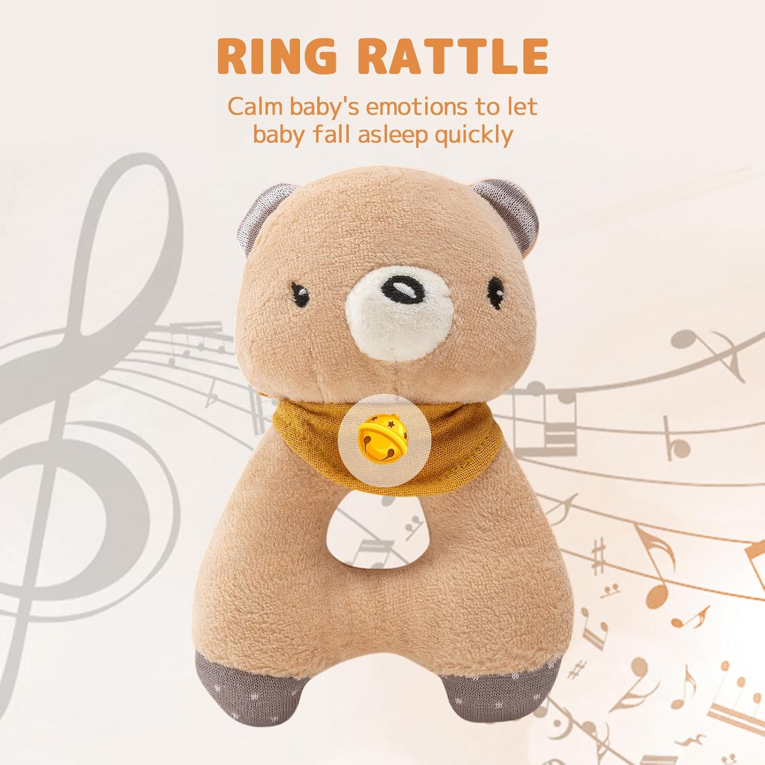 Organic Cotton Stuffed Animal Rattle Baby Toys, Plush Bear Cuddle Cloth and Hand Grip Ring Rattles