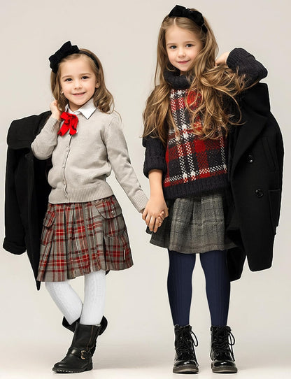 Baby Girls Tights Cable Knit Toddler Leggings Winter Solid Cotton Tights School Stockings 2 Pack