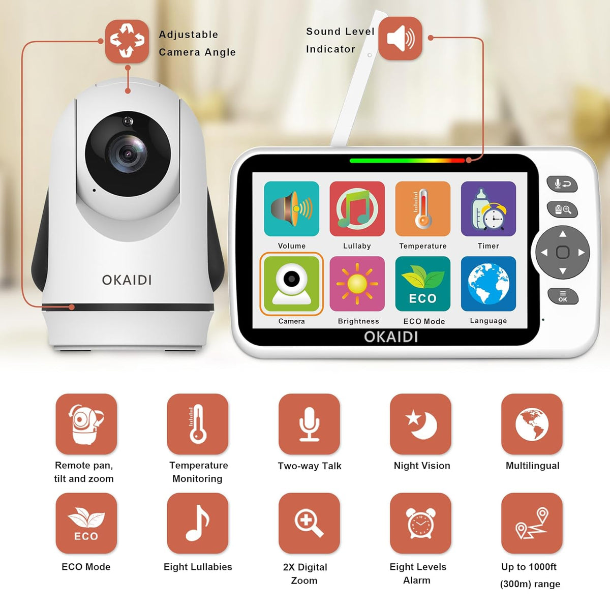 Baby Monitor No WiFi, 6" Extra-Large IPS Screen with 30-Hrs Battery, 1000ft Baby Monitor with