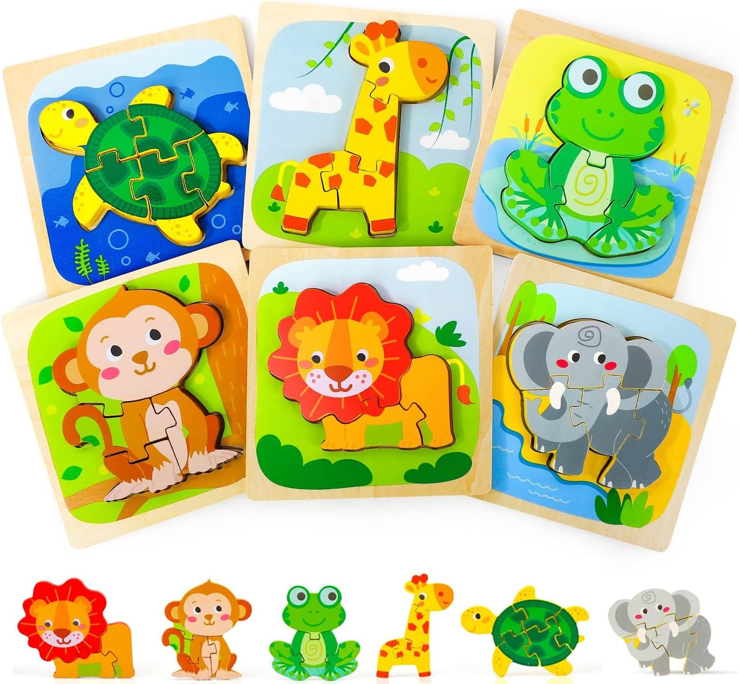 TOY Life Wooden Puzzles for Toddlers 1-3, Animals Toddler Puzzles 1-3, Puzzles for Toddlers 2-4