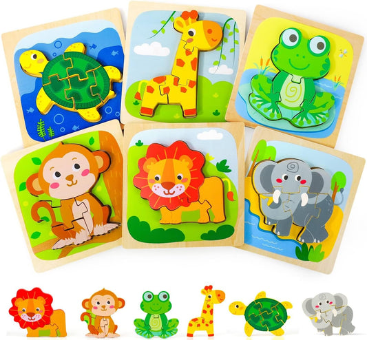 TOY Life Wooden Puzzles for Toddlers 1-3, Animals Toddler Puzzles 1-3, Puzzles for Toddlers 2-4