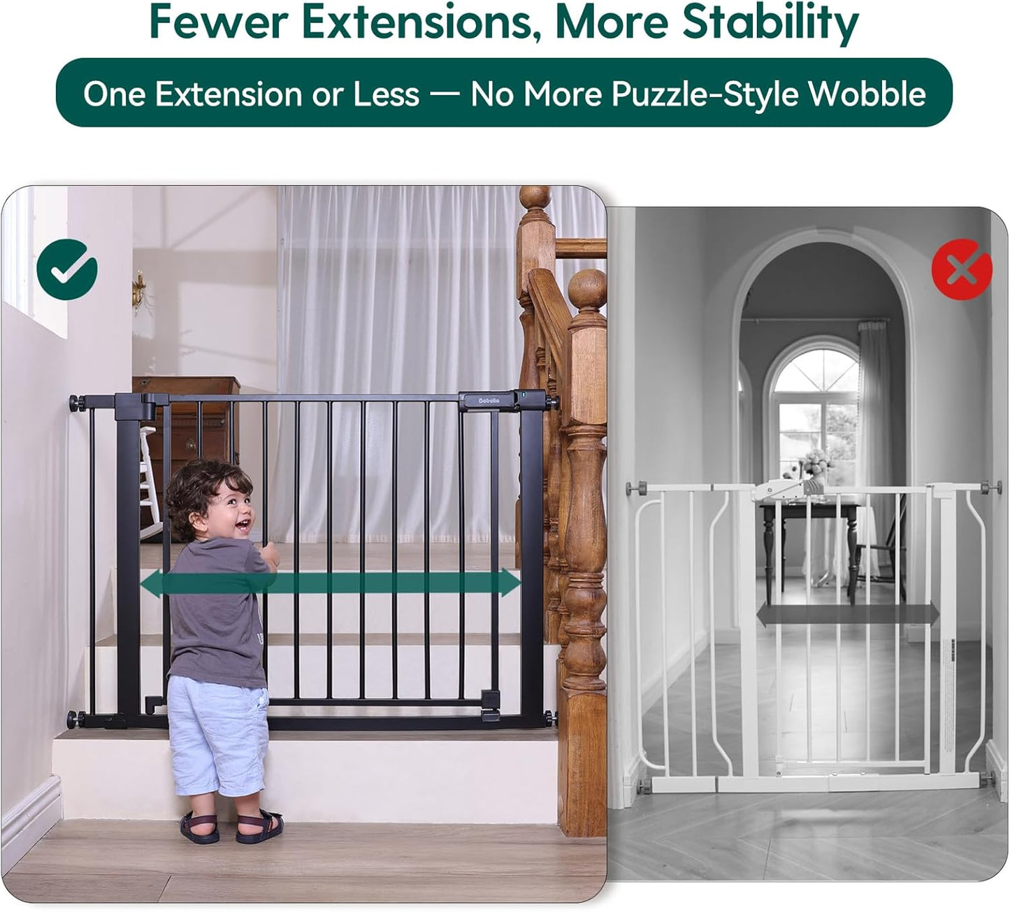 BABELIO Baby Gate for Doorways and Stairs, 41-46" Pet Gate with Wide Walk Thru Door and Lock