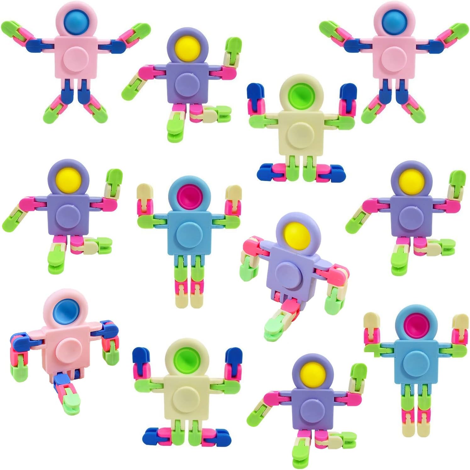 12 Pack Fidget Sensory Spinner Toys， Transformable Chain Robot Fingertip Toy，Pinata Goodie Bag