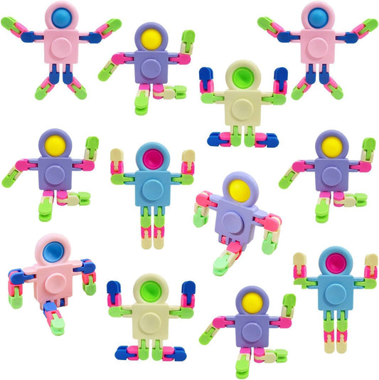 12 Pack Fidget Sensory Spinner Toys， Transformable Chain Robot Fingertip Toy，Pinata Goodie Bag
