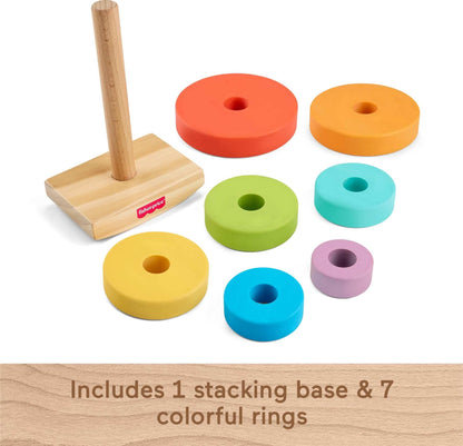 Fisher-Price Wood Toddler Toy Rock-a-Stack, 8-Piece Wooden Ring Stacking Activity for Fine Motor