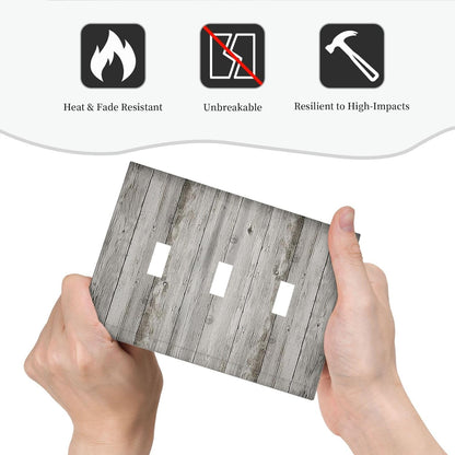 Decorative Switch Plates Farmhouse Rustic Grey Barn Door Wood 3 Gang Wall Plate Triple Toggle Light