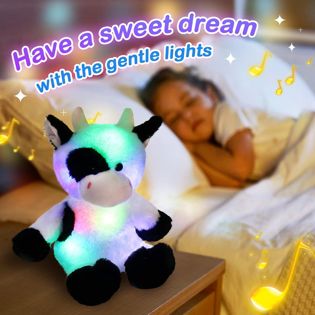 Glow Guards 15'' Light up Music Cow Stuffed Animals Glowing Singing Soft Plush Toy with Lullaby