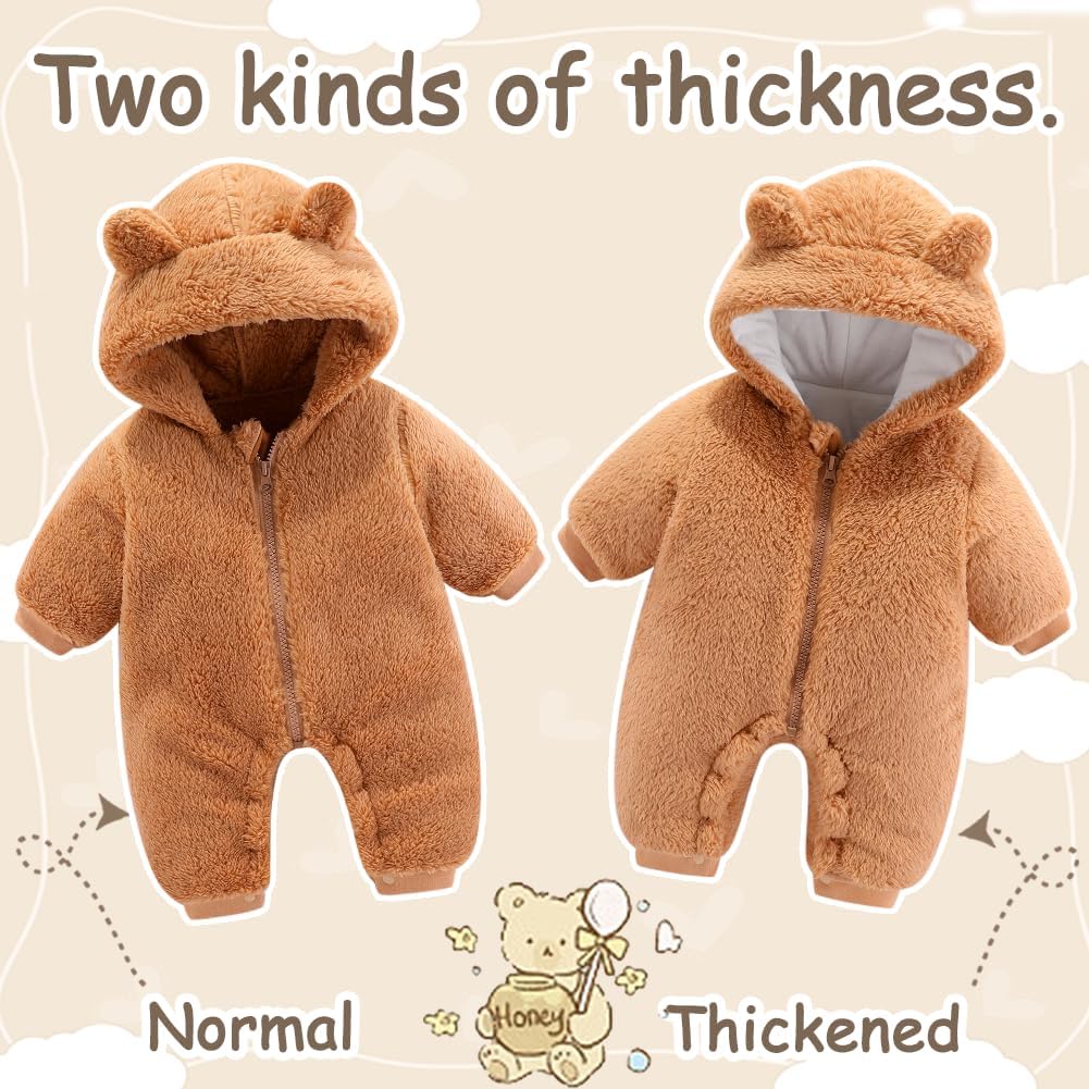 UVIPC Baby Newborn Bear Outfit Fleece Snowsuit Winter Clothes Hooded Jumpsuit Romper for Baby boy