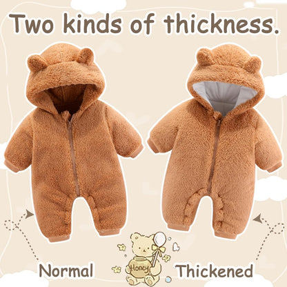 UVIPC Baby Newborn Bear Outfit Fleece Snowsuit Winter Clothes Hooded Jumpsuit Romper for Baby boy