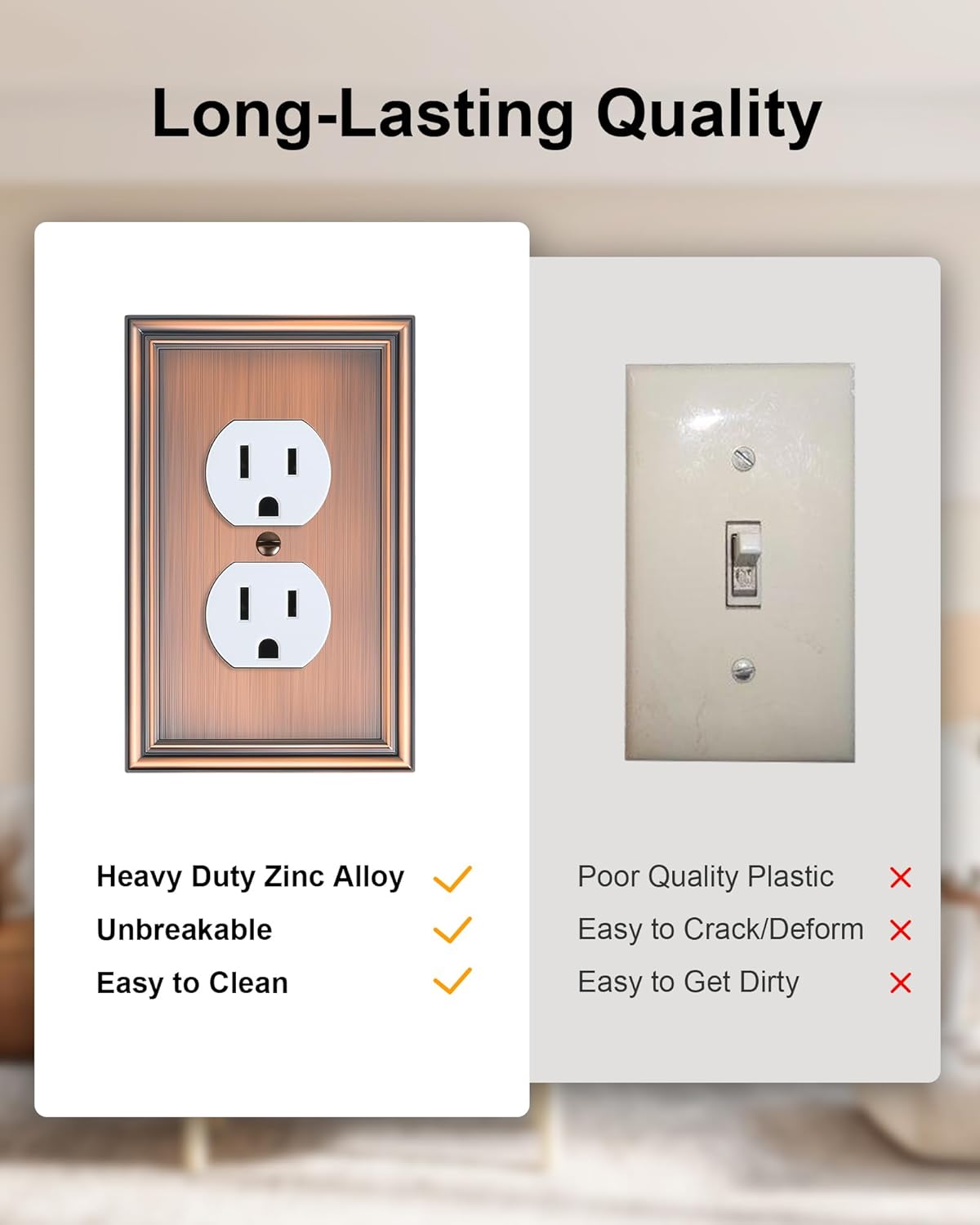 2-Pack Single Duplex Outlet Cover Plate, Decorative Antique Copper Switch Plates and Outlet Covers