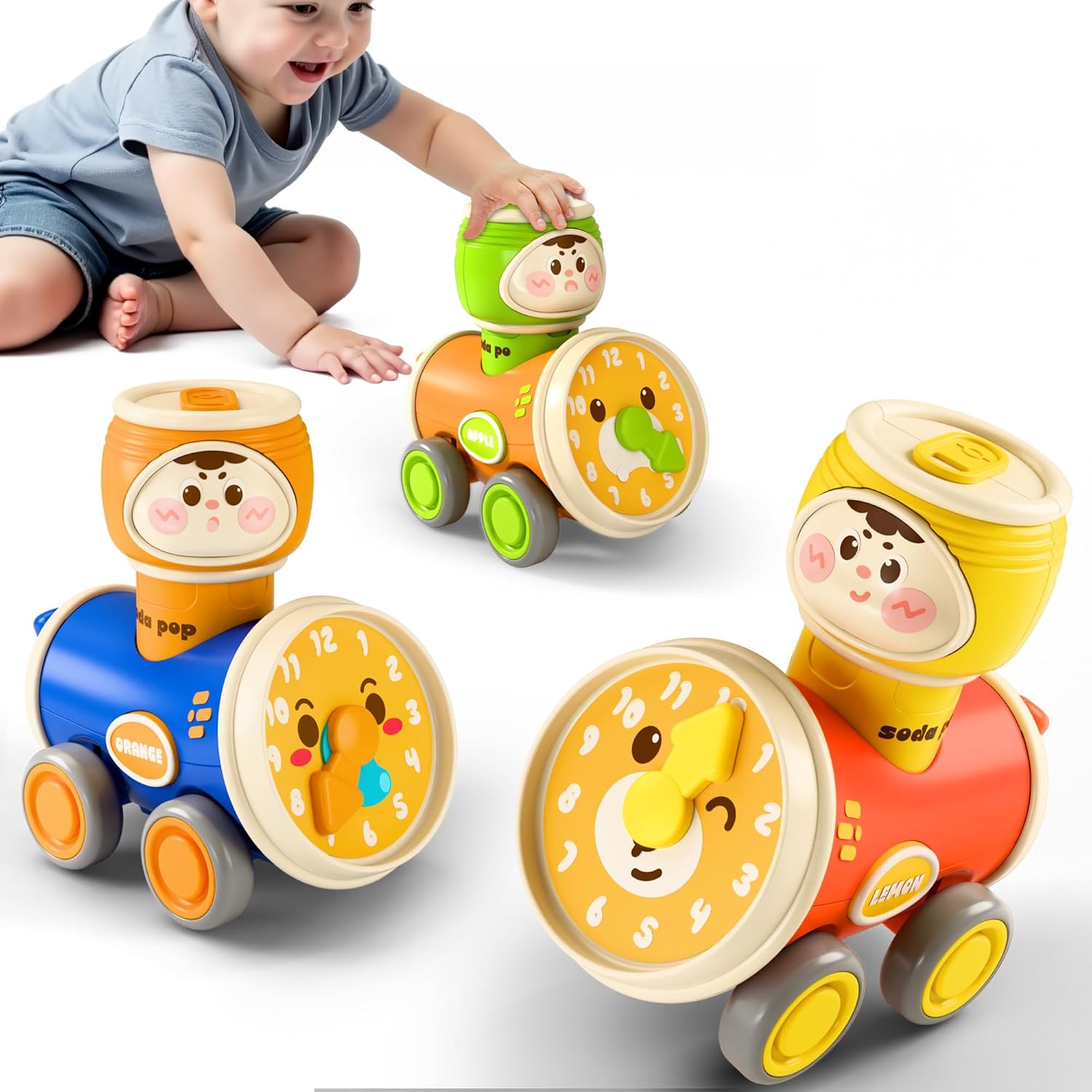 iPlay, iLearn Press to Go Car Toys Set for Toddlers 1-3, Baby Push Go Friction Racing Cars, Infant